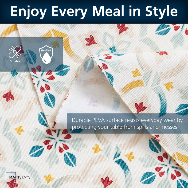 PEVA Tablecloth 70" Round - Farmhouse Tile Design - Indoor & Outdoor