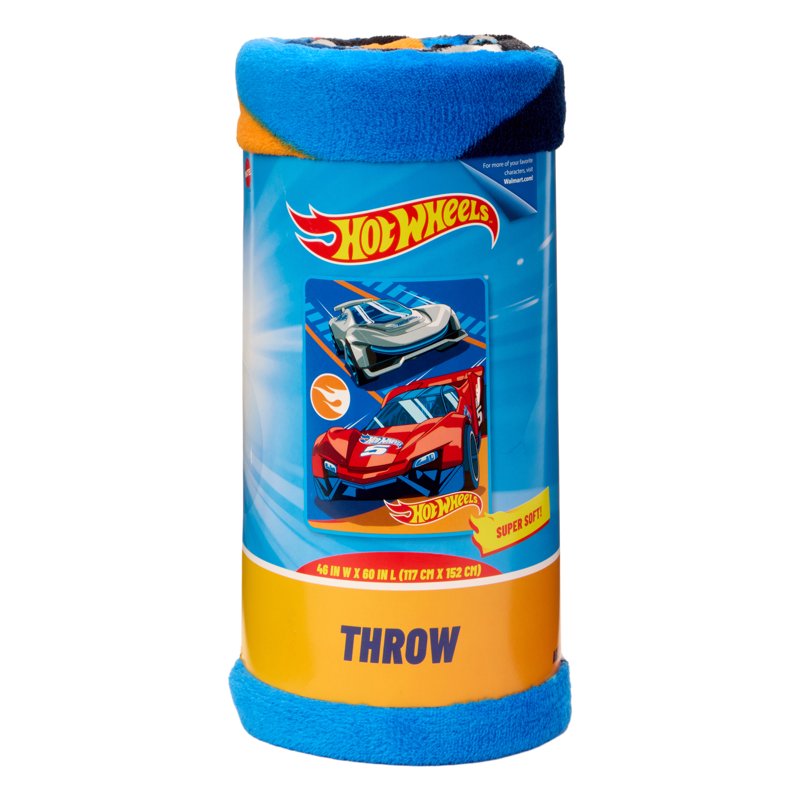 Kids Blue Print Fleece Throw Blanket - Hot Wheels Race Car Design, 46 x 60