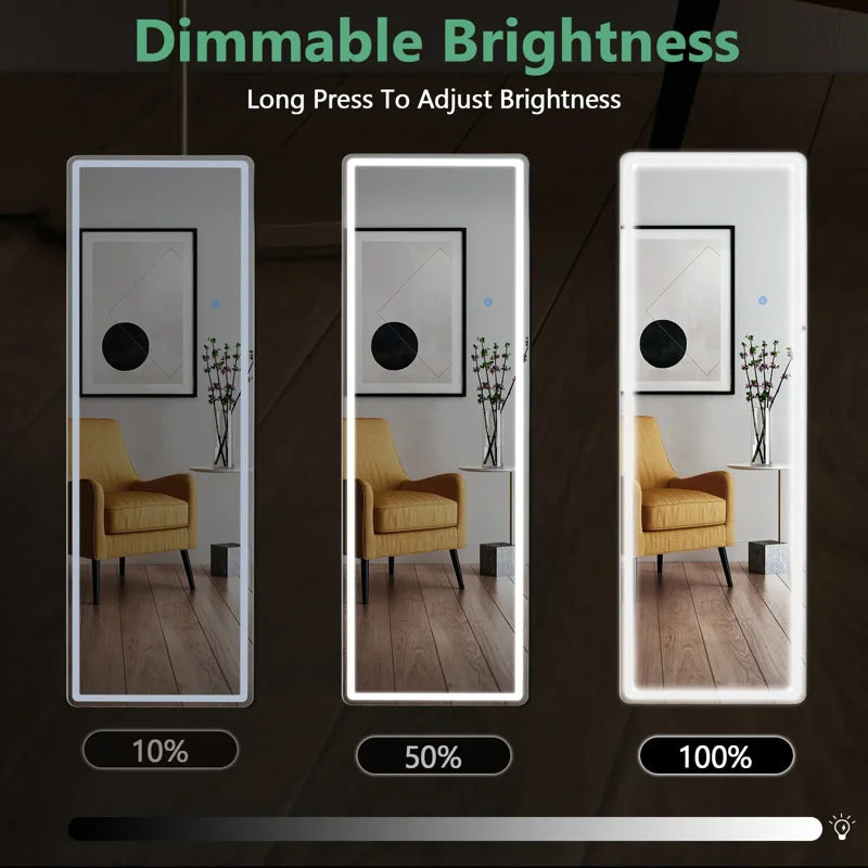 64 x 21 LED Full Length Mirror with Touch Control & 3-Color Dimmable Lights - Wall & Floor Mount