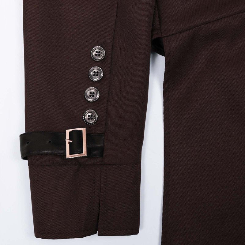 Men's Gothic Victorian Long Coat Halloween Steampunk Costume Z-Brown XXXL