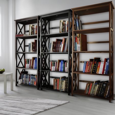 Montego 63'' Solid Rubberwood Bookcase - Walnut Finish