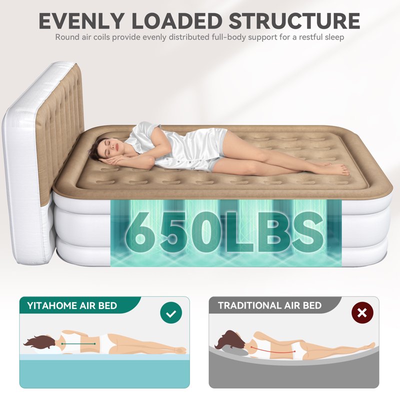 Queen Size Inflatable Air Mattress with Pump & Headboard - Brown Vertical Grain Variation