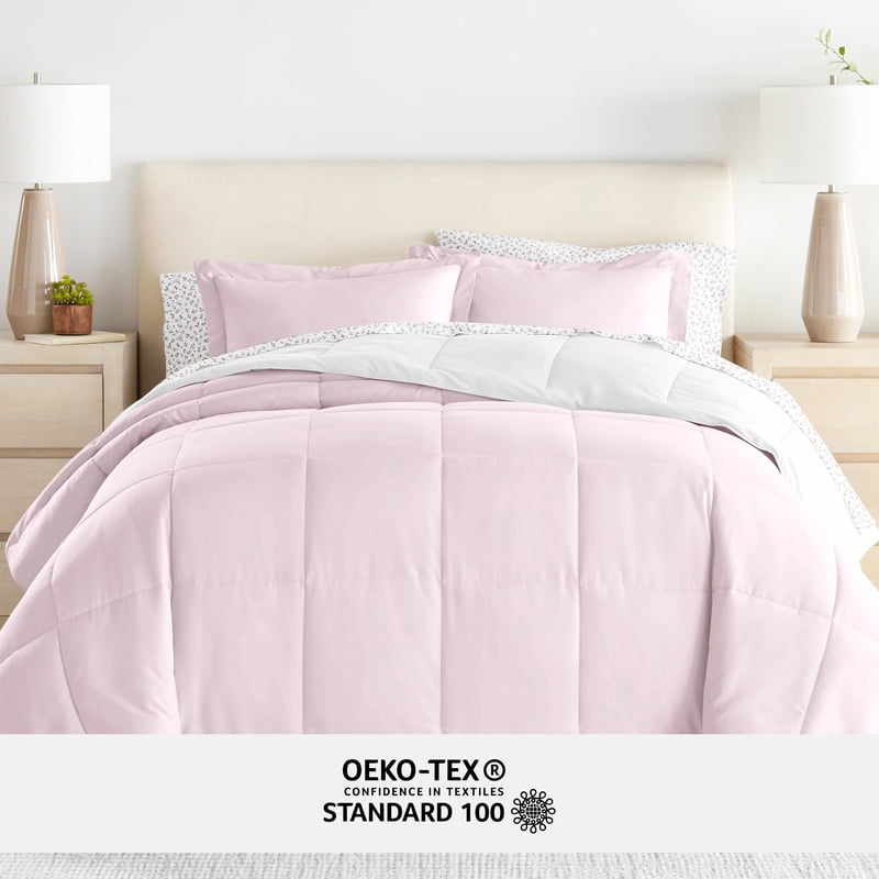 King Ditsy Floral Blush Reversible Comforter & Patterned Sheet Bedding Set