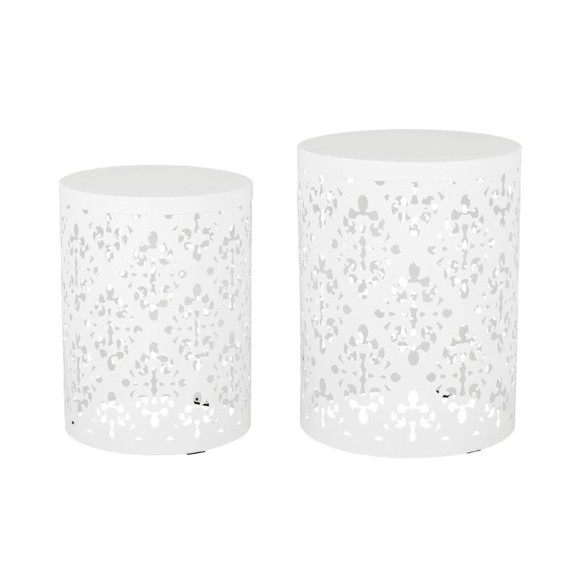 Modern Iron Cut Design Outdoor Side Table Set of 2