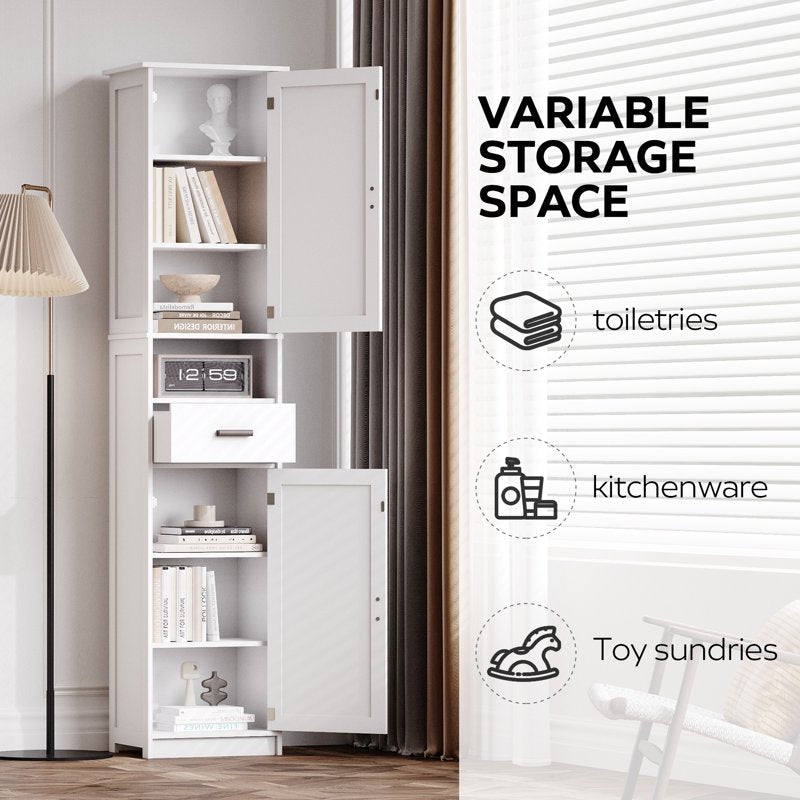 Floor Storage Cabinet - Wood Pantry Cabinet with Adjustable Shelves - White