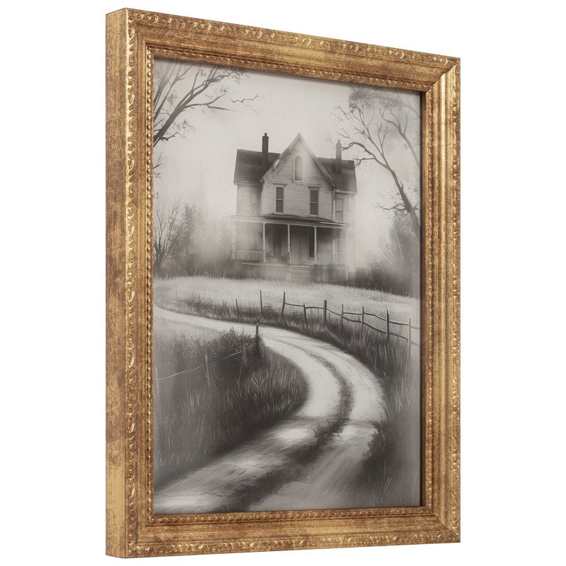 Haunted Path Halloween Art Print 9x11 Framed Wall Decor Under Glass