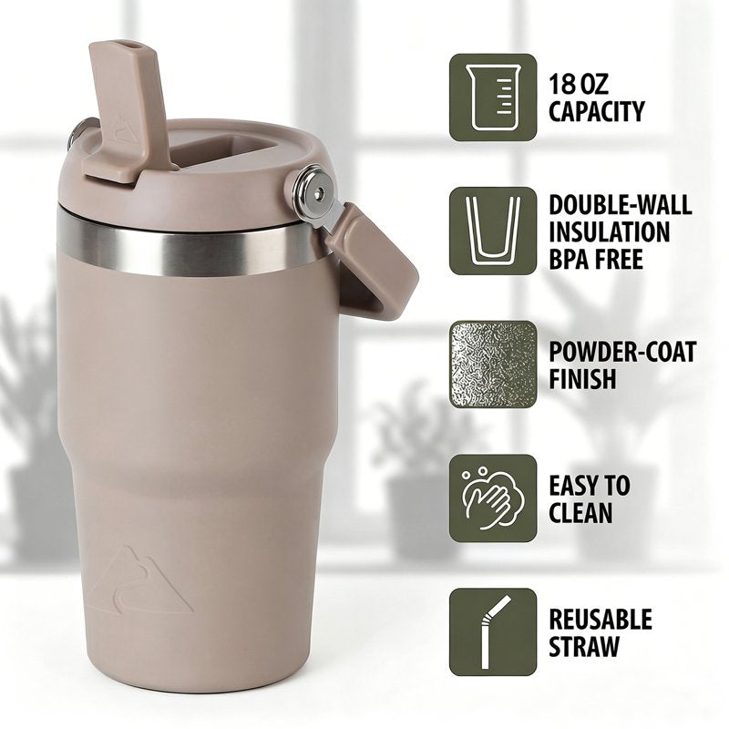 18 oz Insulated Stainless Steel Tumbler with Swivel Handle - Tan