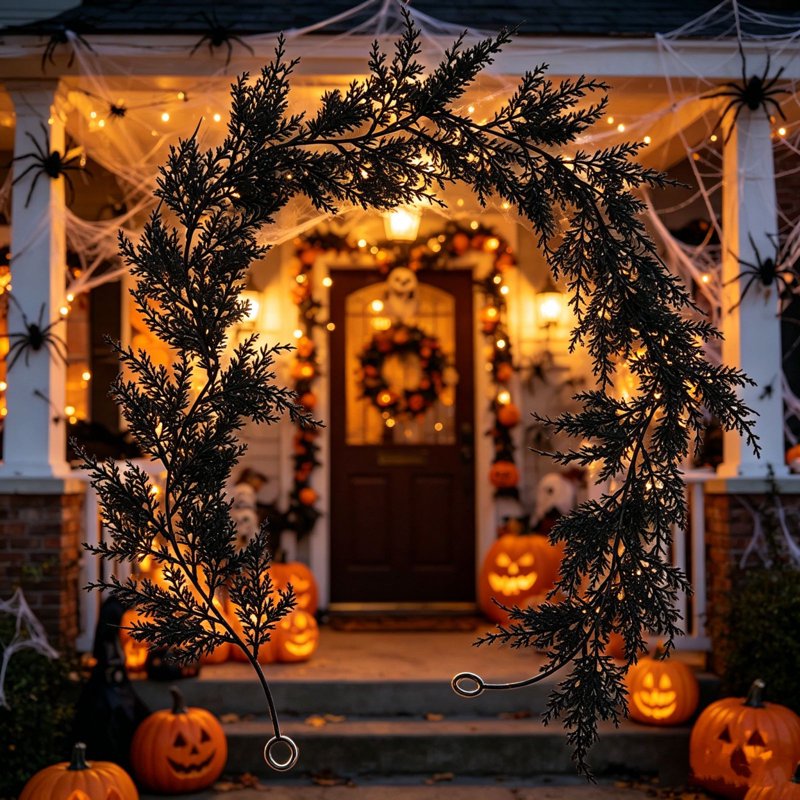 Black Rattan Garland Vines - 70.87in Faux Pine Needle Twig Decor for Holiday & Home