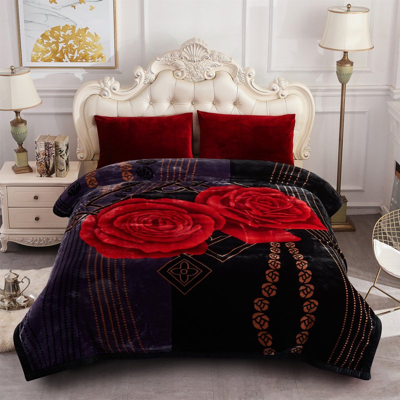 Heavy Reversible King Size Microfiber Blanket - 10lbs Plush Warm Bedding with AB Pattern - Black, Purple & Rose - 87x95 Inches - Warm Winter Bed Cover - Variation: AB-Black Purple & Rose
