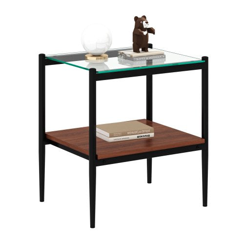 2 Pack Rectangular End Tables - Tempered Glass Top Accent Tables