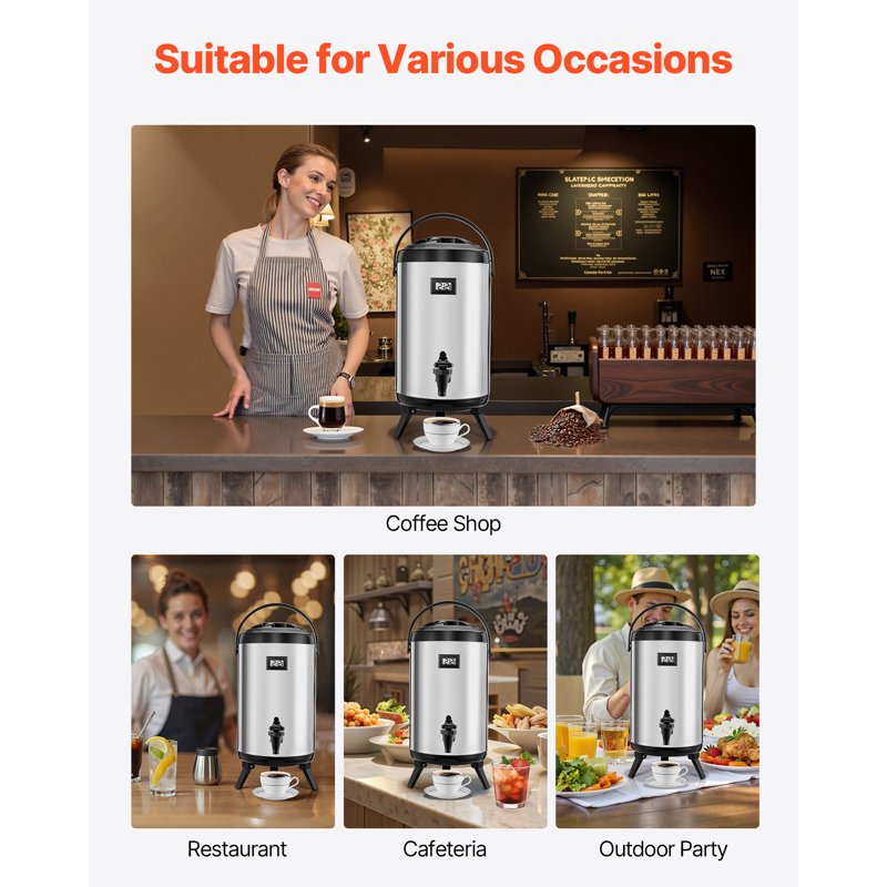 2 Gallon Stainless Steel Insulated Beverage Dispenser with Spigot