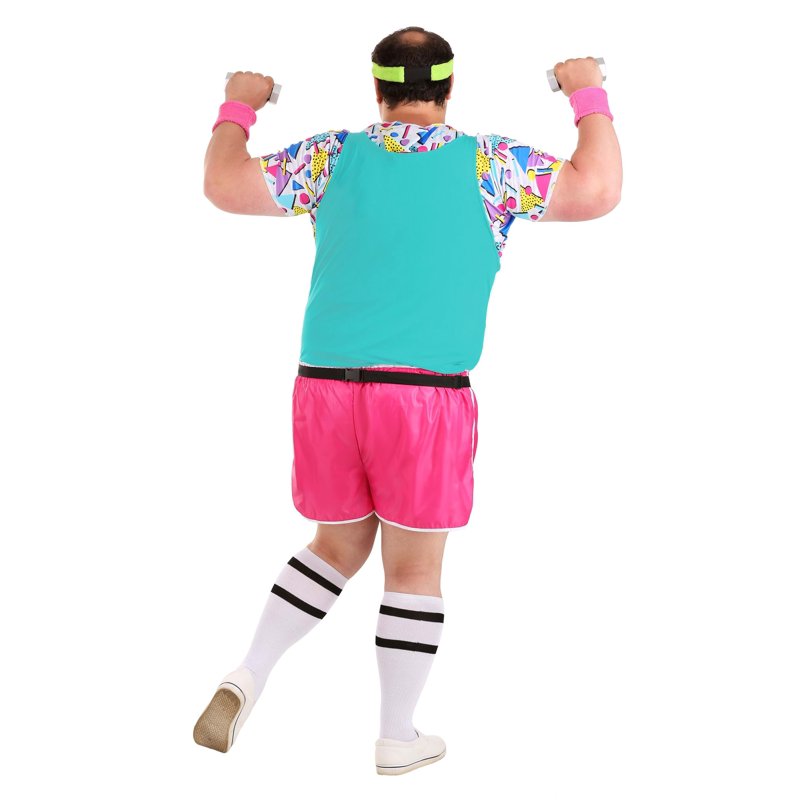 Men's Plus Size 80s Workout Costume 2X - Geometric Top Shorts & Accessories