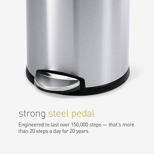 Compact Round Step Trash Can - 1.2 Gallon Polished Stainless Steel