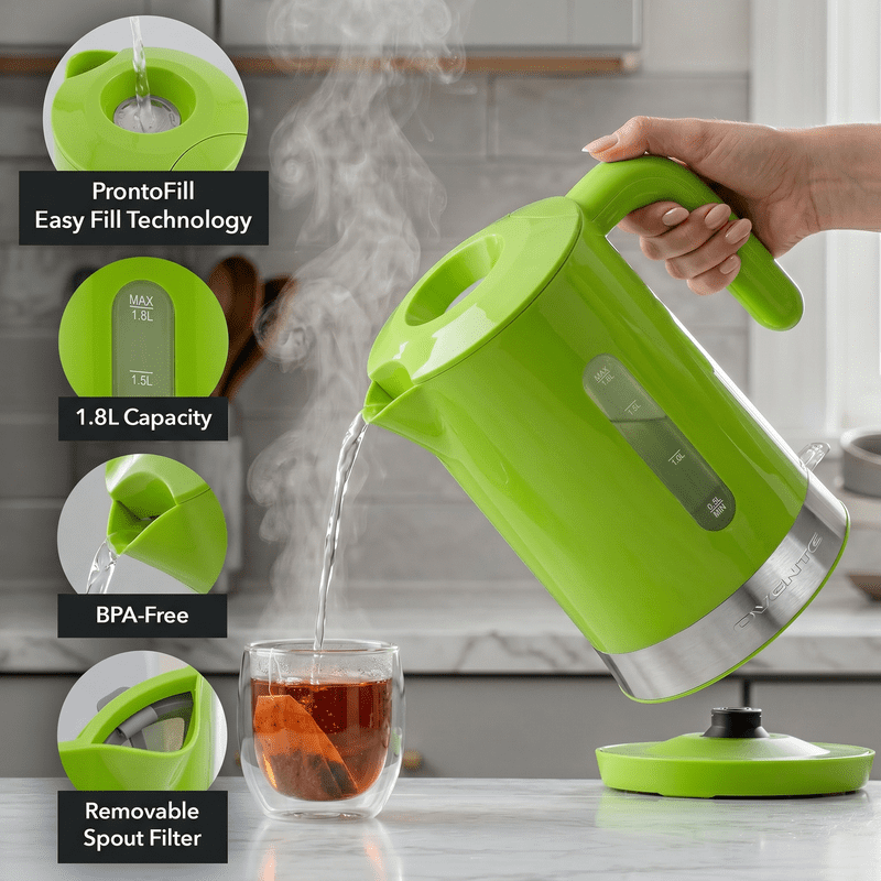 1.8L Electric Kettle - 1500W Fast Boiling, BPA-Free, Green