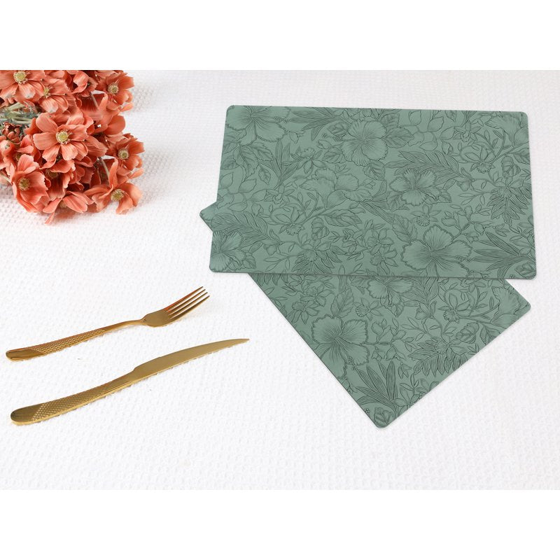 Faux Leather Placemats Set of 6 for Kitchen Dining - Green