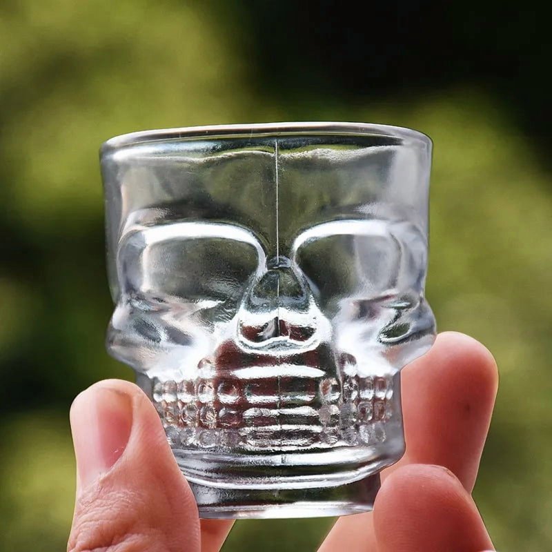 Skull Glass Shot Glasses Set of 6 - Smoke Finish, 1.75oz Gothic Barware