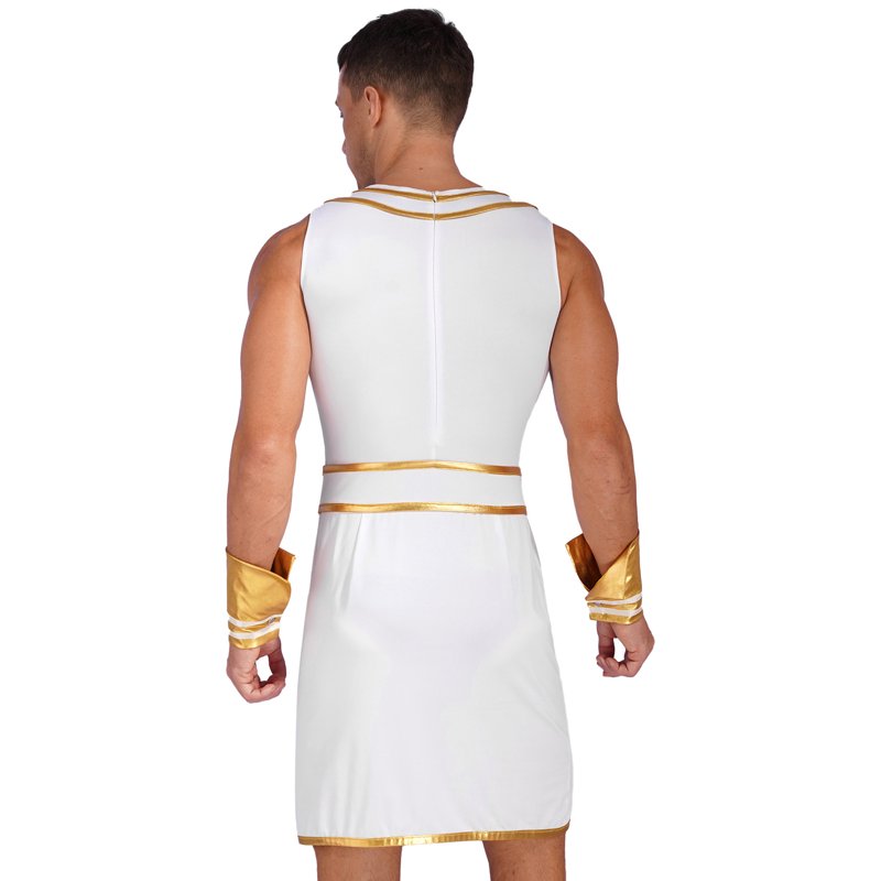 White Egyptian King Pharaoh Costume Dress Set with Cuffs & Snake Hat - M