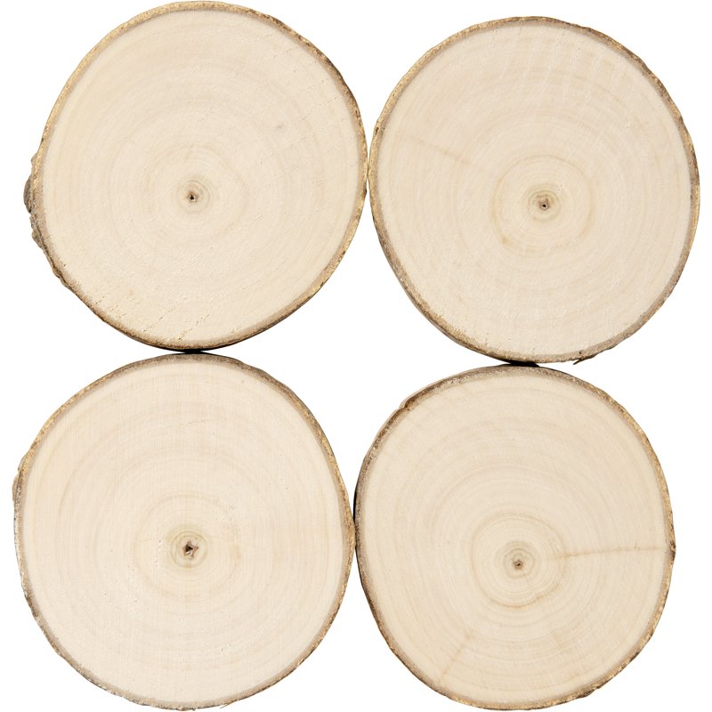 Wood Craft Rounds with Bark - 4 Inch Unfinished Wooden Discs for DIY Projects