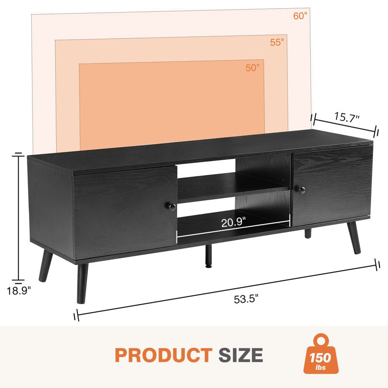 Modern Mid Century TV Stand for TVs up to 65" - Black & Wood