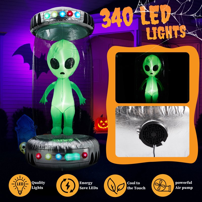 8.2ft Halloween Inflatable UFO with Alien & RGB Lights Outdoor Decor