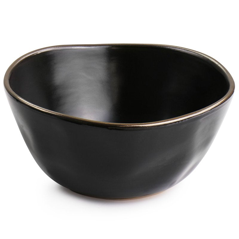16-Piece Matte Black Stoneware Dinnerware Set with Gold Rim