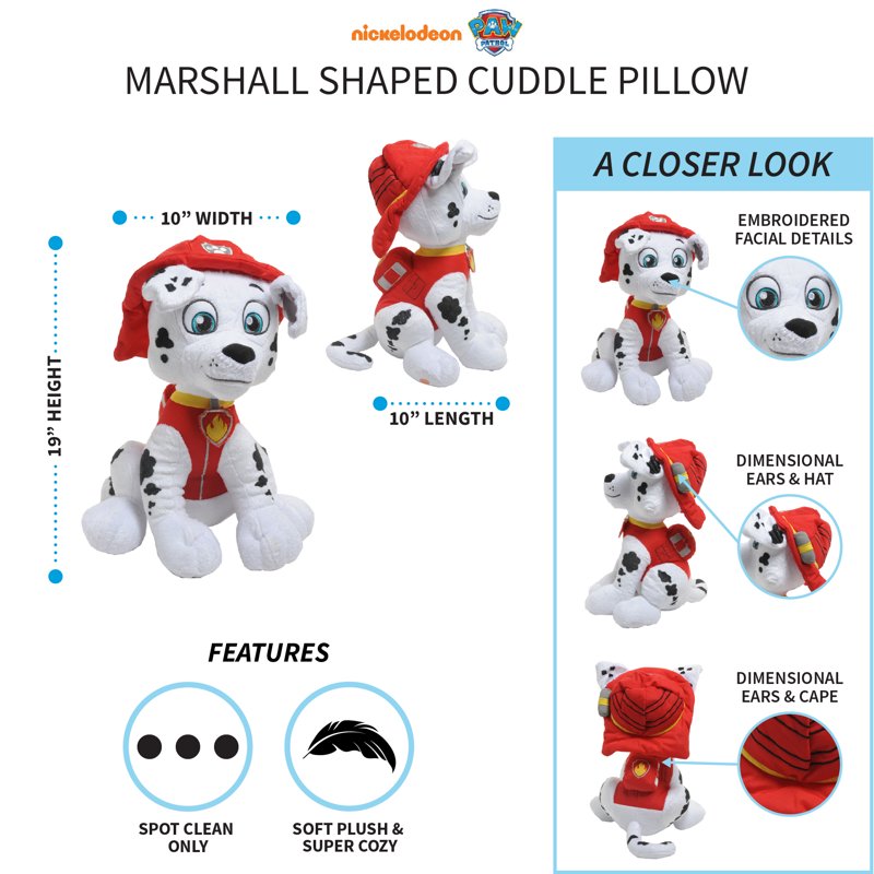 Kids Marshall Plush Cuddle Pillow - Paw Patrol Nickelodeon
