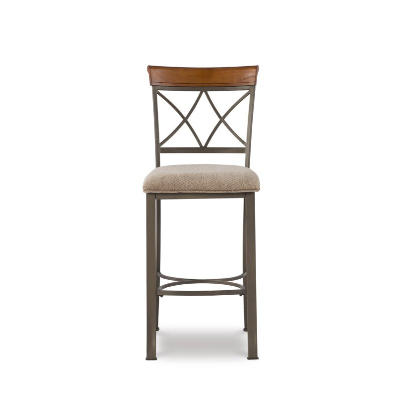 29" Pewter Metal Bar Stool with Diamond Back and Upholstered Seat