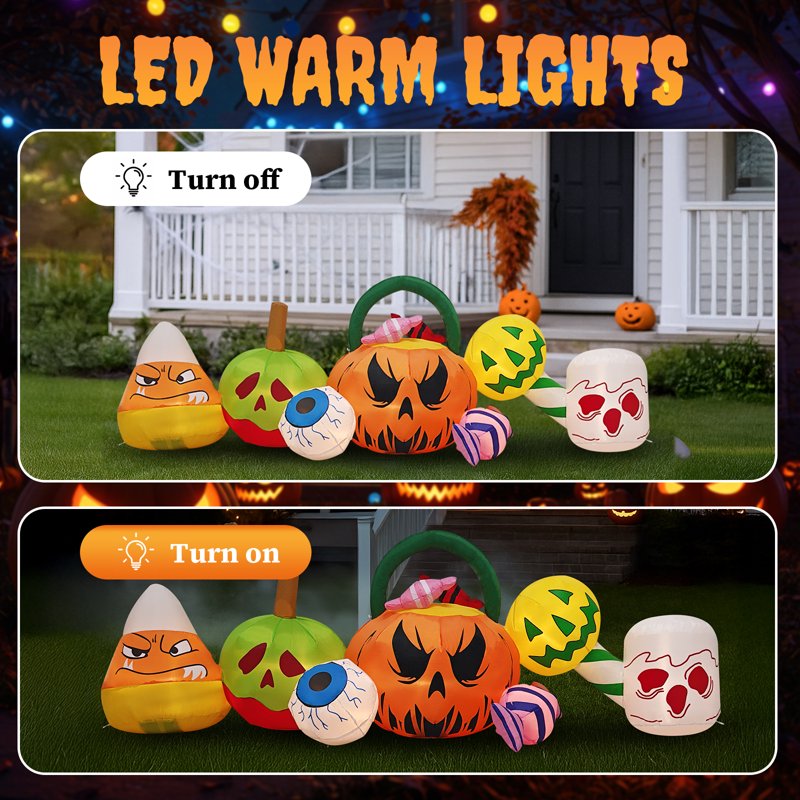 Halloween Inflatable Decorations - Pumpkins & Eyeball Blow Up Yard Banner with Built-in LEDs