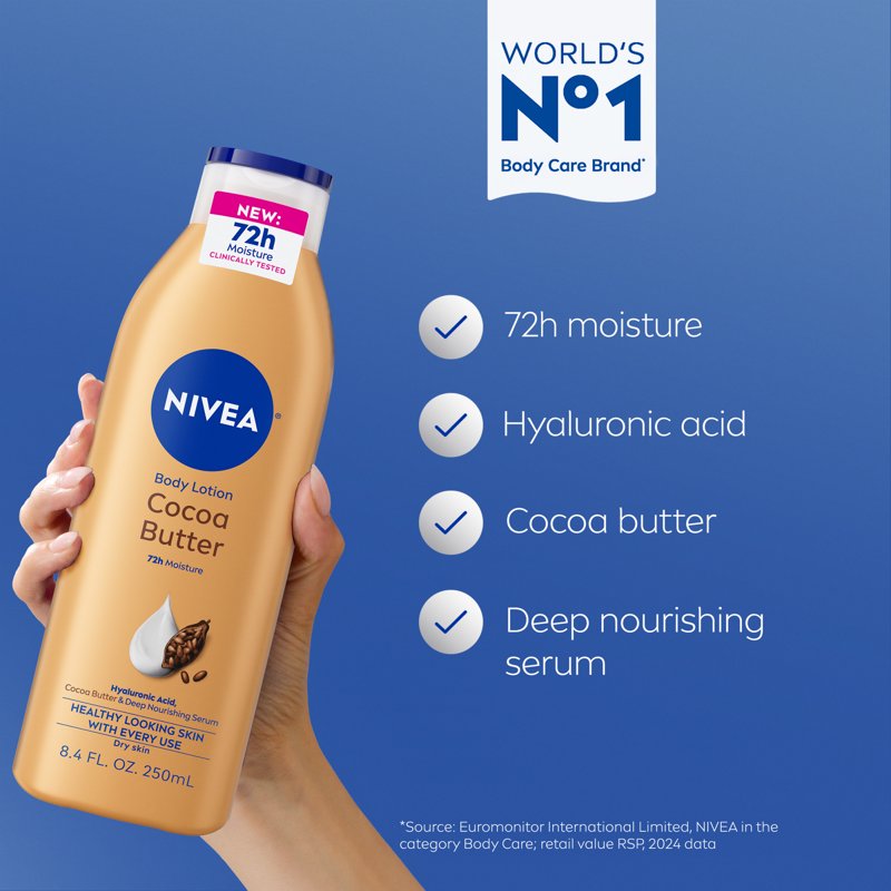 Cocoa Butter Body Lotion for Dry Skin - 72Hr Moisturizer with Hyaluronic Acid