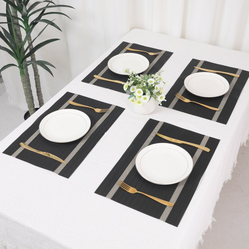 Washable Vinyl Placemats Set of 8 - Black Table Mats