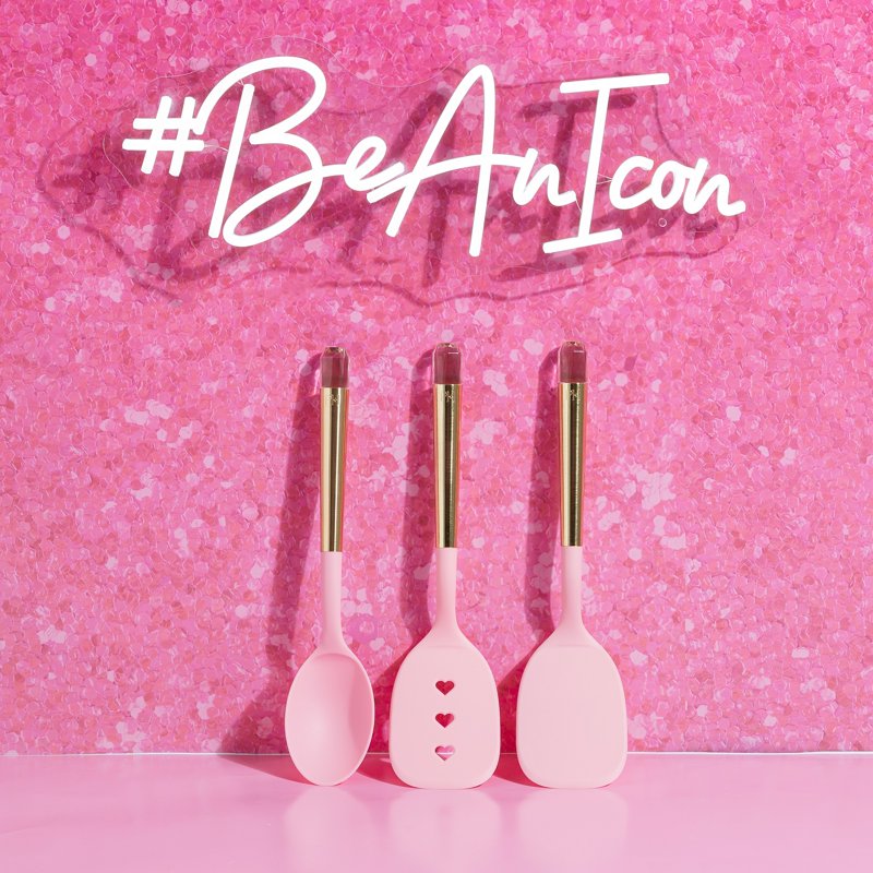 3-Piece Kitchen Utensil Set with Jewel Handles - Pink Nylon