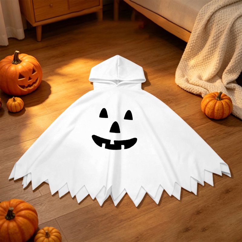 Kids Halloween Costume Hooded Ghostface Cape - White Fancy Dress 7-9 Years