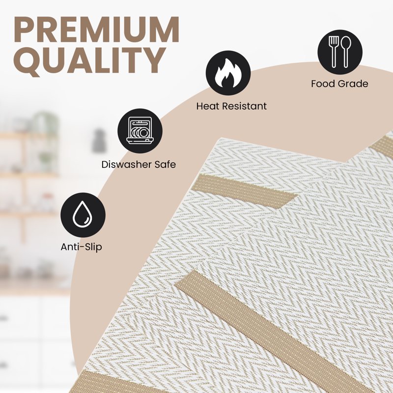 Elegant Set of 6 Placemats - 12x18 in Chevron with Gold Stripe