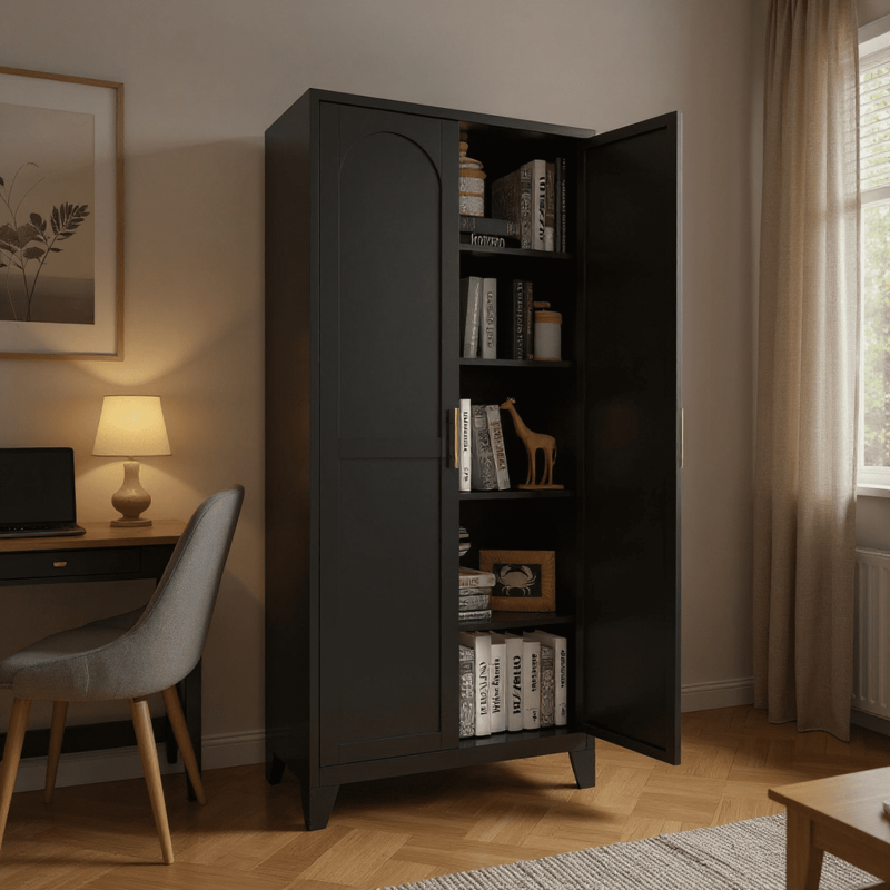 70.8" Black Tall Kitchen Storage Cabinet with 4 Adjustable Shelves
