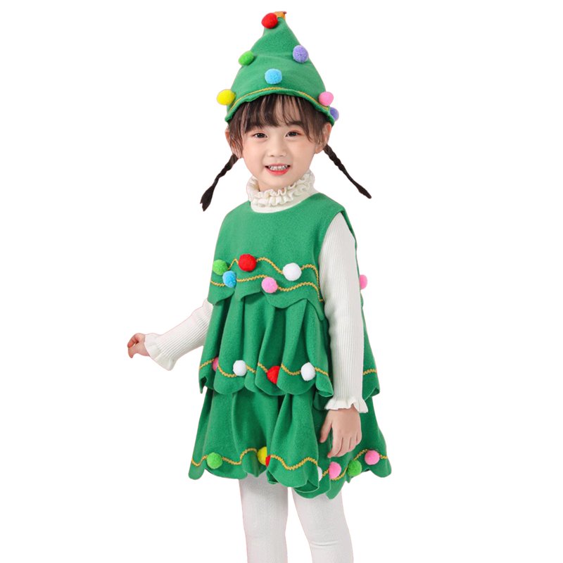 Toddler Girls Christmas Party Outfit with Green Top Hat - Sizes 4-5 Years