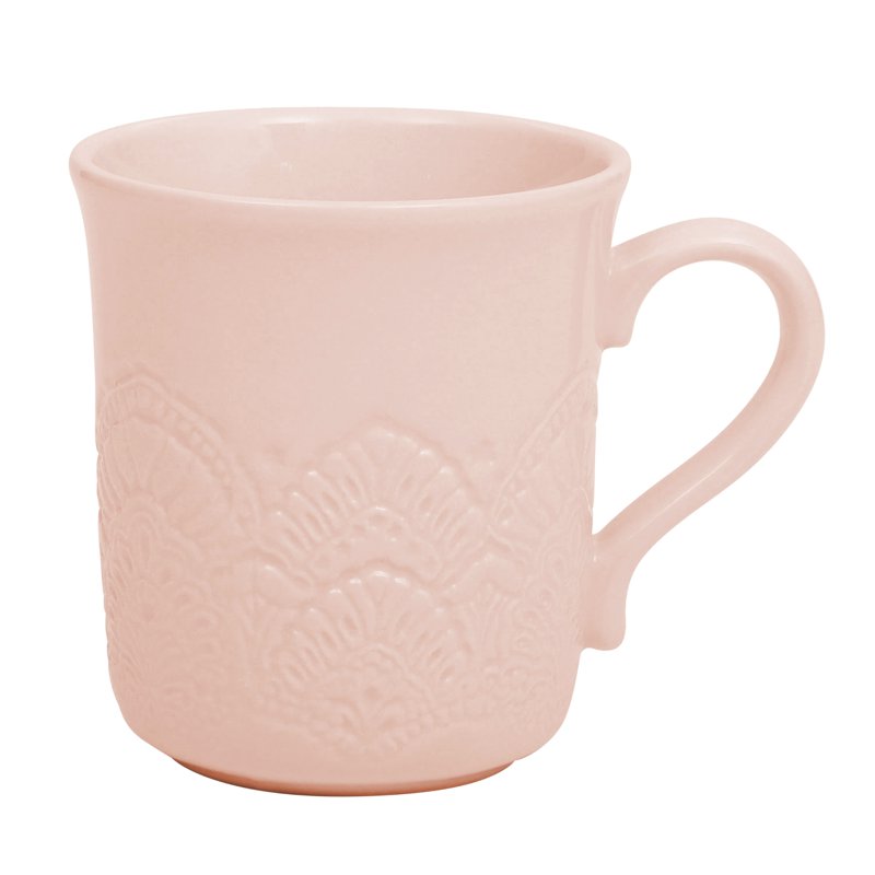 Vintage Lace Ceramic Mug Set - Pink, 4-Pack