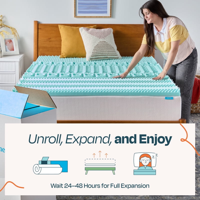 Linenspa 2-Inch 7-Zone Cooling Gel & Green Tea Memory Foam Mattress Topper - Twin