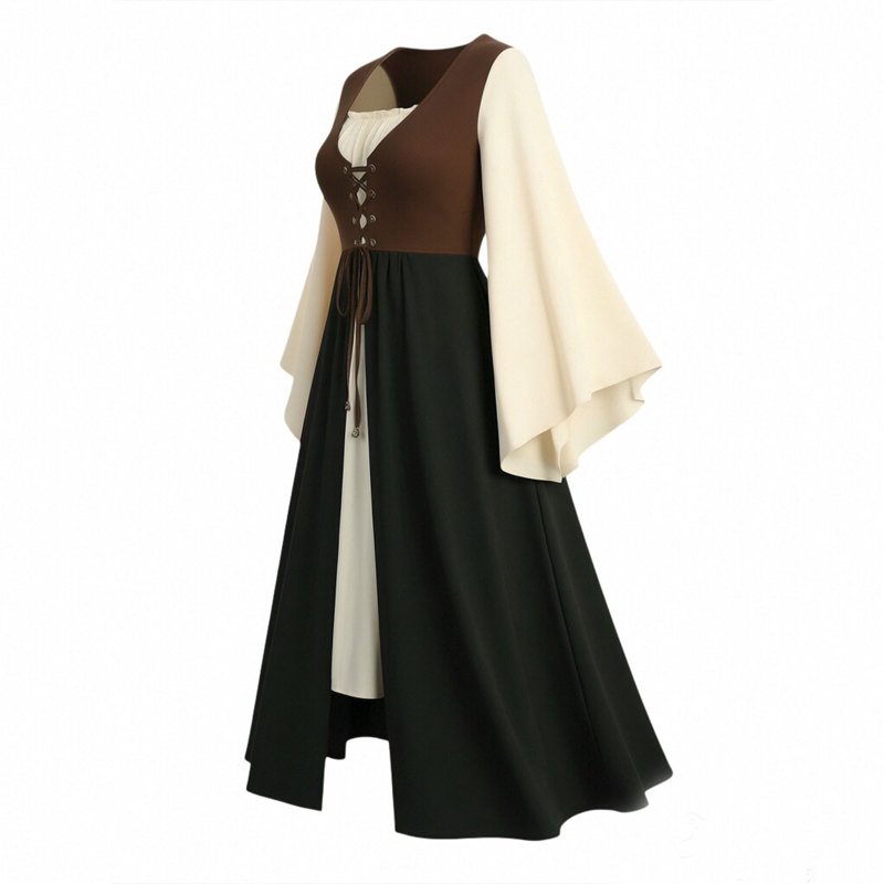 Ladies Renaissance Medieval Pirate Peasant Dress CC-Brown M Halloween Costume