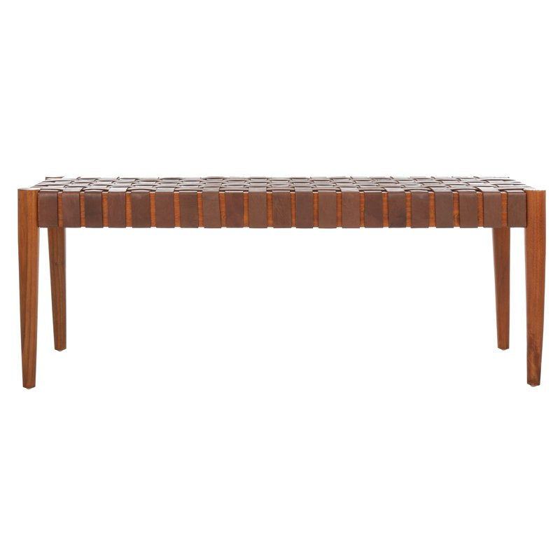 Contemporary Glam Leather Weave Bench - Multiple Colors