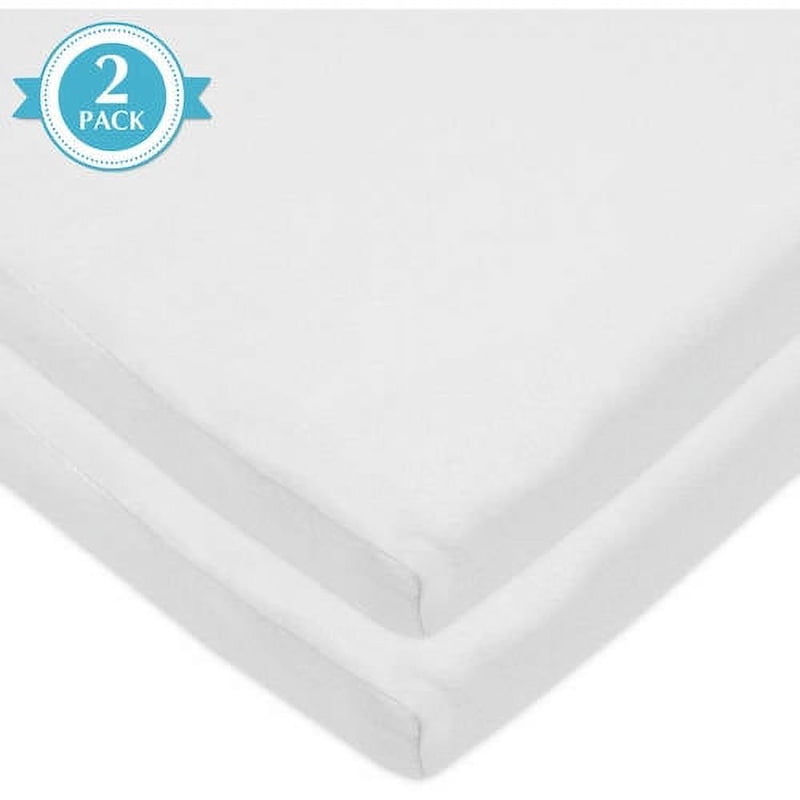 Baby Bassinet Sheet - 15 x 33 Inches, 100% Cotton Jersey Knit, White, Pack of 2 - Soft Breathable Fitted Sheet for Nursery