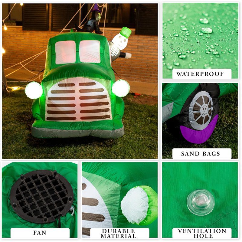 7.5Ft Inflatable Ghost Car with LED Lights Halloween Yard Decor - 1-Pack