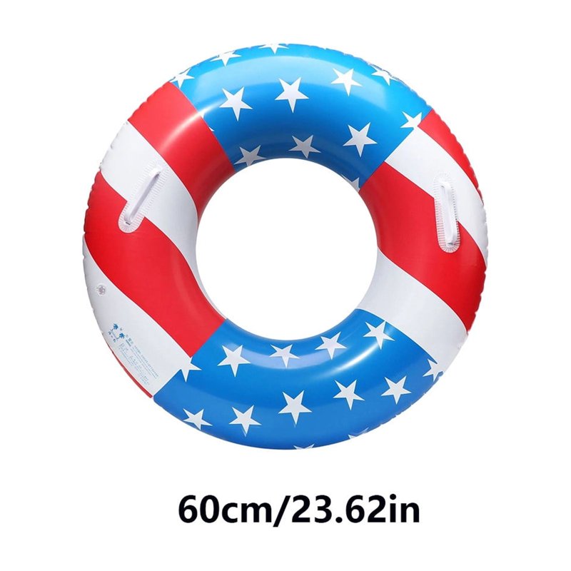 Patriotic USA Flag Pool Float with Handle - 24 Inch Swim Ring for Kids & Adults
