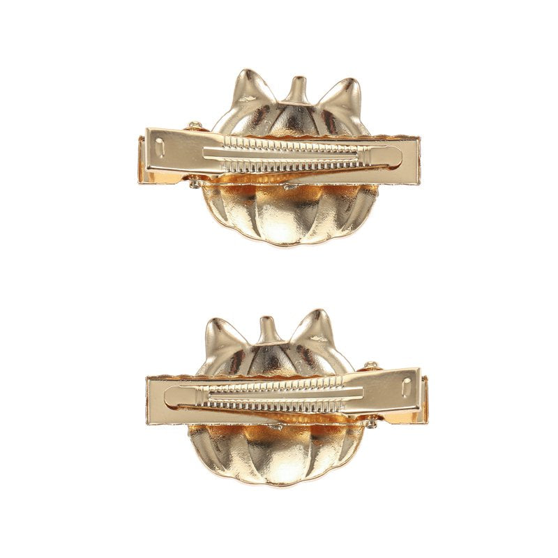 Halloween Jack-O-Lantern Cat Hair Clip Set - Spooky Season Accessories, 2 Pieces