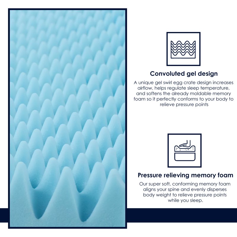 King Gel Memory Foam Mattress Topper - 3 Inch Convoluted Cooling Support