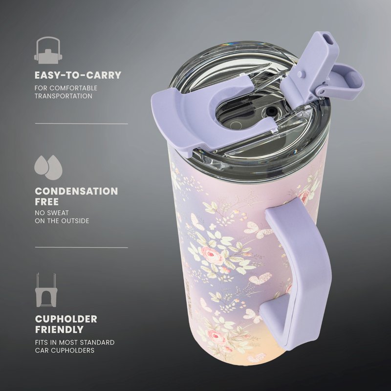 24 oz Stainless Steel Tumbler with Handle & Dual Straw Lid - Garden