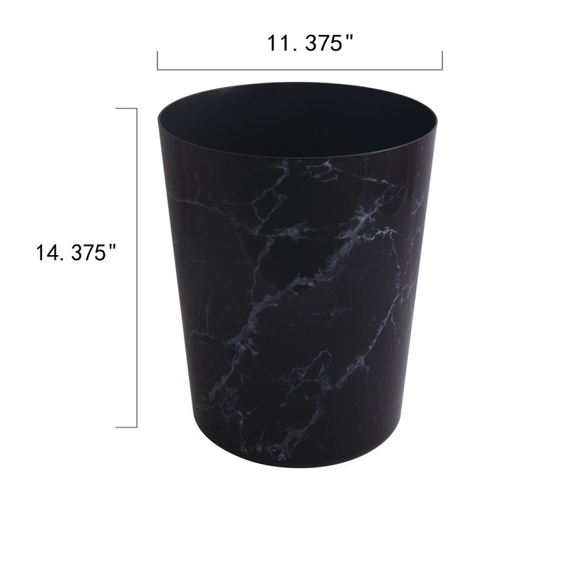 5 Gallon Black Marble Bathroom Trash Can - No Lid