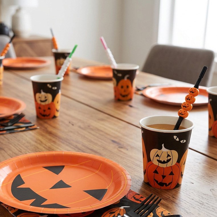 Halloween Party Drinking Straws Set - Jack-o'-Lantern & Ghost Decor, 8 Pieces