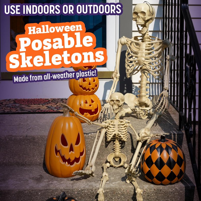 Life Size Halloween Skeleton Set - Adult 5'4" & Child 3' Indoor Outdoor Decor