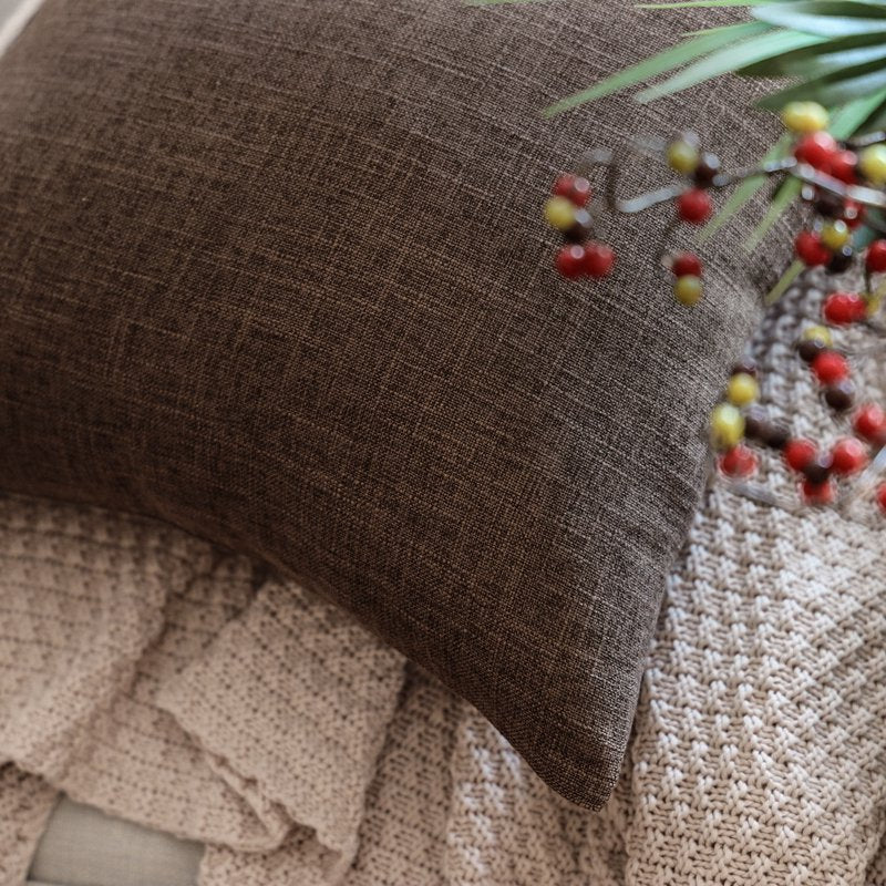 Farmhouse Style Brown Textured Polyester Throw Pillow Set of 2 - 12x20 Inches
