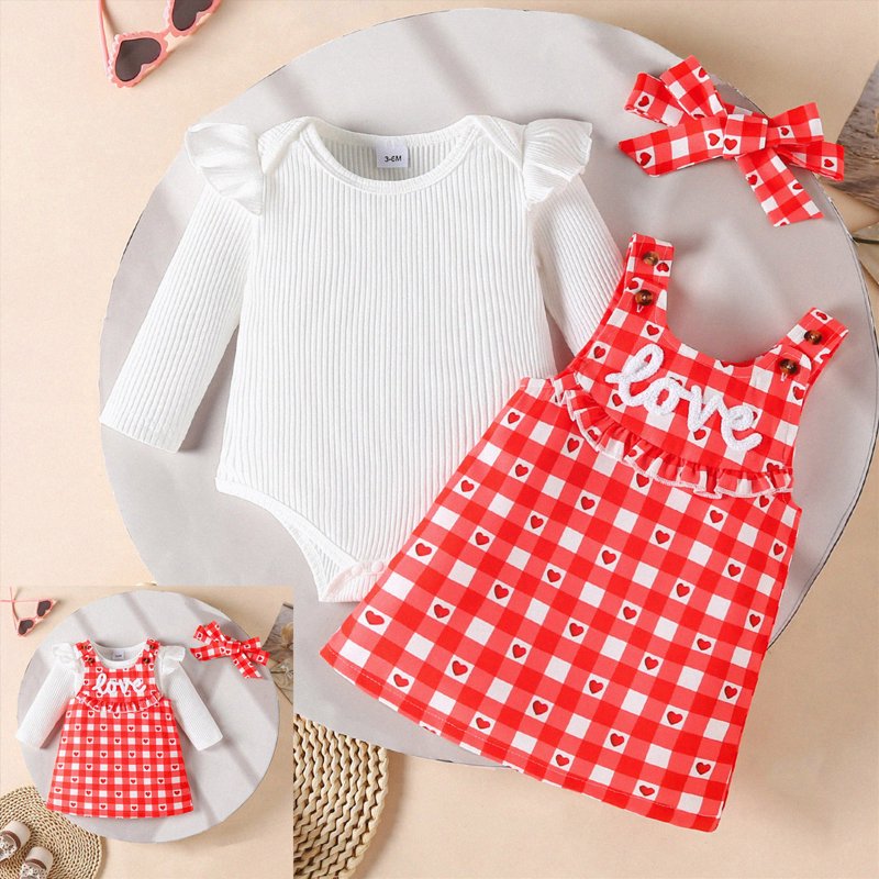 A02-Z1 Red Baby Girl Christmas Outfit 3-6 Months Ruffle Romper & Suspender Dress